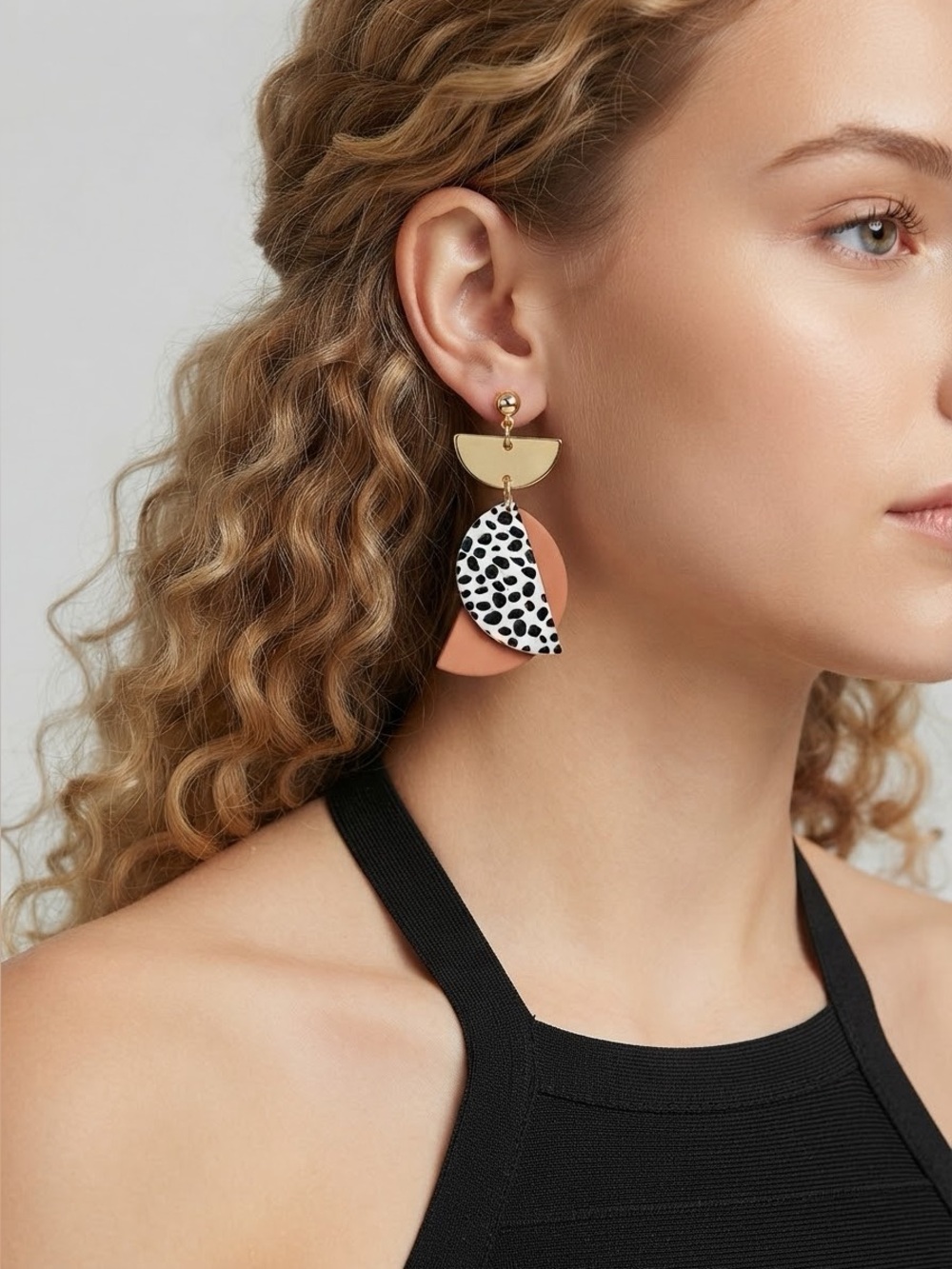 Boho Geometric Gold Dalmatian Dots Festival Earrings